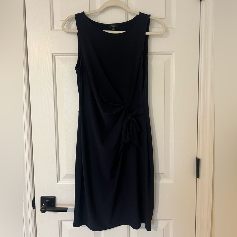Ann Taylor Black Midi Dress with Knot Detail